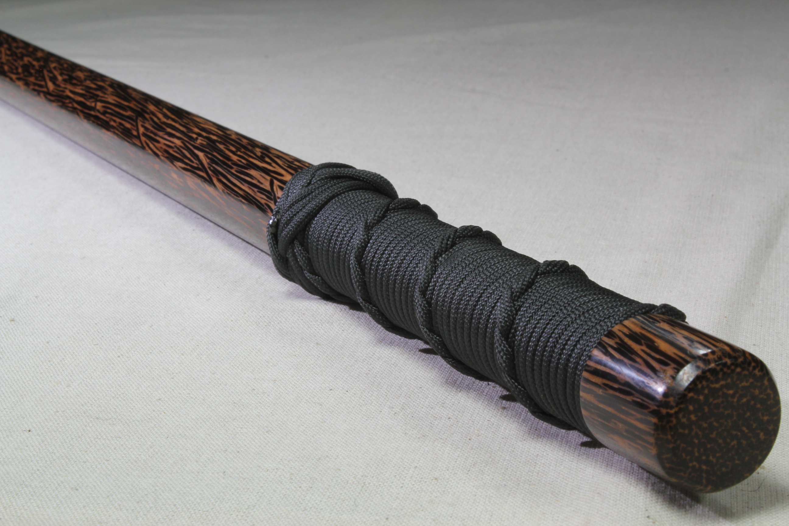 Black Palm - Spiral - Black Cord - Wood Baton